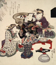 Otawaya (Onoe Kikugoro) v Umemoto, kolem roku 1825 (barevný dřevořez)