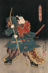 Ukiyo-e tisk herce hrajícího samuraje od Kunisady