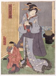 Iwai Kumezabur? Iii V roli Geiko Oshun (barevný dřevořez)