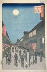 CBL J 2692 Noční scéna v Saruwaka Street, ze Sto pohledů na Edo, 1856 (barevný dřevotisk)