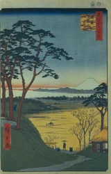 Čajovna dědů v Meguro Sto slavných pohledů na Edo, 1856-1858
