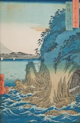 Jeskyně na ostrově Enošima v provincii Sagami / Sagami Enoshima Iwaya no kuchi, tabule 15 ze série: Pohledy na slavná místa ve více než šedesáti provinciích / Rokuju yoshu meisho zue