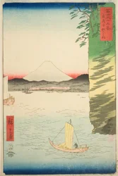 Pan Honboku Musashi P Rovinse (Květ Musashi Honmoku), ze série ``Tyrty x Pohledy na horu Fuji (Fuji Usaju Rokukei)