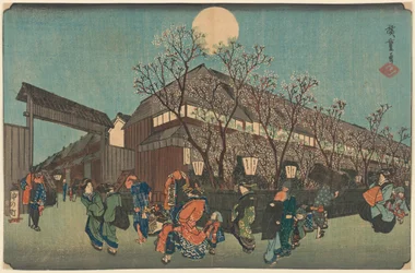 Noční procesí pod Cherry Blossoms podél řeky Nakanoch? v Shin Yoshiwara