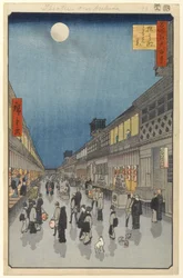 Noční pohled na Saruwaka-machi, č. 90 ze Sto slavných pohledů na Edo, 1856 (dřevotisk)