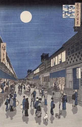 Noční pohled na ulici Saruwaka, z „Meisho Edo Hyakkei“ (Sto pohledů na Edo)