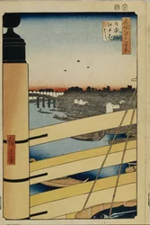 Nihonbashi a Edobashi mosty Sto slavných pohledů na Edo, 1856-1858