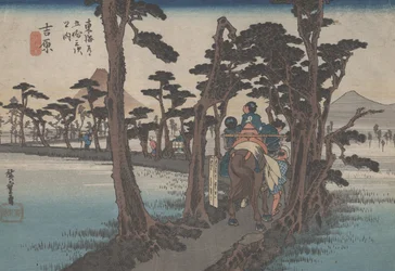 č. 16 „Yoshiwara: Fuji on the Left“ z 53 stanic Tokaida, kolem roku 1833