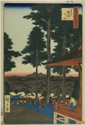 Svatyně Ódži Inari (Ódži Inari no jaširó), ze série "Sto slavných pohledů na Edo (Meišó Edo hjakkei)".