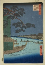Pine of Sutto s Plan d Umaya, řeka Asakusa (Obranná borovice Umaya řeky Asakusa), ze seriálu „Hřeben pro hřeben“ 100 zobrazení)“