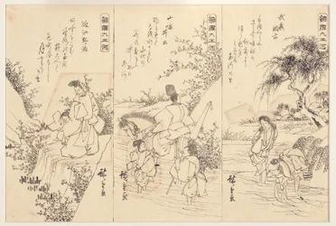 Přípravné skici pro řeku Chofu Jewel v Musashi; Řeka Ide Jewel River, 1838-43 (inkoust na papíře)