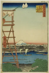 Rjógoku Ekoin a most Moto-Janagi (Rjógoku Ekoin Moto-Janagibashi), ze série "Sto slavných pohledů na Edo (Meišó Edo hjakkei)".