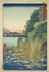 Provincie Sagami: Vstup do jeskyní v Enošimě (Sagami, Enoshima iwaya no kuchi), ze série „Slavná místa v šedesáti lichých provinciích (Rokujuyoshu meisho zue)“