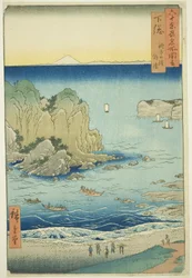 Provincie Shimosa: Pláž Choshi ve Vnějším zálivu (Shimosa, Choshi no hama Toura), ze série „Slavná místa v šedesáti lichých provinciích (Rokujuyoshu meisho zue)“