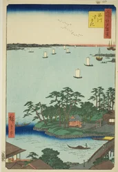 Shinagawa Susaki (Shinagawa Susaki), ze série Te ``Hřebeny jsou již viditelné z Eda (Sto slavných pohledů na Edo)