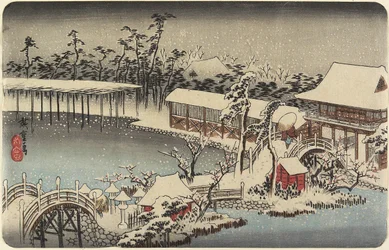 Sníh v areálu svatyně Kameido Tenman, 1832-1834