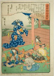 Sukenari (Soga no Juro) tančící před Suketsune, ze série „Ilustrovaný příběh bratří Soga (Soga monogatari zue)“