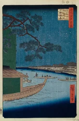 Pine of Success a Oumayagashi na řece Asakusa Sto slavných pohledů na Edo, 1856-1858