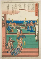 Tora Gozen na banketu Wada no Yoshimori, ze série "Ilustrovaný příběh bratří Soga (Soga monogatari zue)"