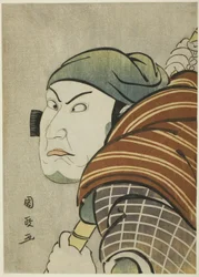 Herec Kataoka Nizaemon Vll jako Iyo no Taro ve hře „Seiwa Nidai Oyose Genji“ hrál v divadle Miyako v jedenáctém měsíci roku 1796