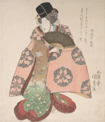 Kabuki Herec v ženské roli Stojící s fanouškem, 19. stol., 19. stol.