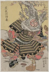 Musashibo Benkei klečící u švestky