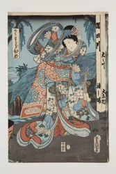 Princezna (Sakura hime) (barevný dřevotisk)