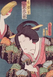Herec Bando Hikosaburo, hospoda. c.1850, (barevný dřevořez)