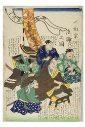 Doktrinální spor v rámci buddhistické sekty Ikko, cca 1855-1868 (dřevoryt na papíře)
