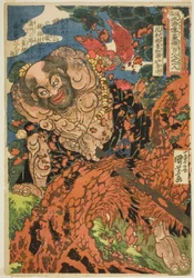 Lu Zhishen, původně pojmenovaný Lu Da (Kaosho Rochishin shomei Rotatsu), ze série „Sto osm hrdinů populárního vodního rozpětí (Tsuzoku Suikoden goketsu hyakuhachinin no hitori)“
