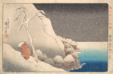 Kněz Nichiren v exilu na ostrově Sado, ca. 1830.