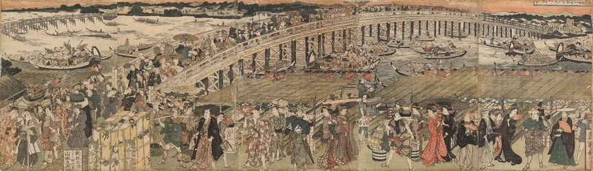Pentaptych Ochlazení na mostě Ryōgoku v Edu