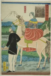 English Sledování sestupujících hus na mostě Yoshida (Yoshida-bashi no rakugan, Igirisujin) ze série "Osm pohledů na Jokohamu v provincii Musashino (Bushu Yokohama hakkei no uchi)"