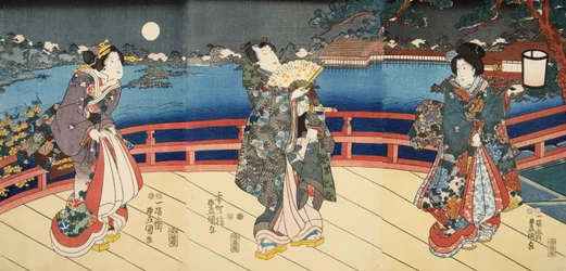 Scéna z Genji monogatari (Tale of Genji) od Murasaki Shibuku (nar. 978) c. 1860 (barevný dřevotisk)