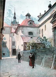 Jirská Ulice, Praha, ilustrace ze "Staré Prahy", cca 1900 (litografie)