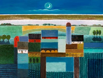 Farma v noci, 2022 (olej na plátně)