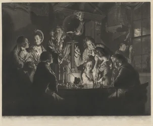 Filozof předvádějící experiment se vzduchovým čerpadlem, 1769.
