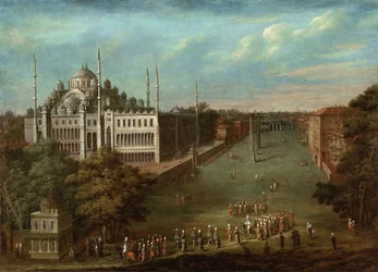 Průvod velkovezíra na náměstí Hipodrom s mešitou sultána Ahmeda, 1737
