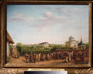 Noce dans le village de Kukavka (Ukrajina) (Svatba ve vesnici Kukavka) - Obraz Vasilije Andrejeviče Tropinina (Vassili Tropinina) (1776-1857), olej na plátně, kolem roku 1810, ruské umění