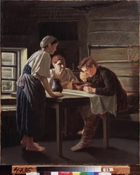 Přijetí poutníka. Obraz Vasilije (Vassiliho) Grigorieviče Perova (1834-1882), olej na plátně