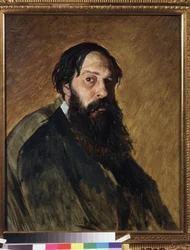 Portrét umělce Alexeje Savrasova (Savrasova) (1830-1897). Obraz Vasilije (Vasiliho) Grigorjeviče Perova (1834-1882), olej na plátně. Ruské umění 19. století. Státní Treťjakovská galerie, Moskva.