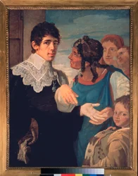 La chiromancy, Autoportrait (The chiromancy. Autoportrét) - Malba Vasilije Kuzmich Shebuev (1777-1855), olej na plátně