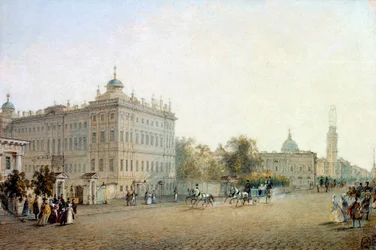 Pohled na perspektivu Něvského (Něvského) v Petrohradě v roce 1830. Rusko Akvarel od Vasilije Sadovnikova (1800-1879) 1830 Petrohrad. Knihovna Ermitáže