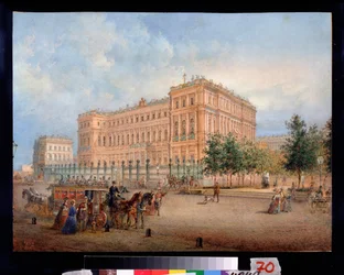 Pohled na Mikulášův palác v Petrohradu. Dílo Vasilije Semjonoviče Sadovnikova (1800-1879), akvarel na papíře