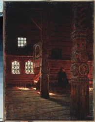 Interiér kostela Petra a Pavla v Puchug - obraz Vasilije Vasiljeviče Vereščagina (Vassili Vereščagin) (1842-1904), olej na plátně