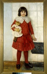 Dívka s panenkou. Malba Vasilije Ivanoviče Surikova (Vasily Surikov nebo Vasili Surikow) (1848-1916), 1888, Moskva, Treťjakovská galerie