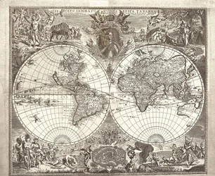 Mapa světa s dvojitou polokoulí, 1713
