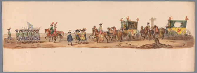 Historický průvod u druhého stého výročí Utrechtské univerzity aplikovaných věd, 1836 (deska 6) Přiblížení nizozemských armád k Ostende, 3. července 1600, den po vítězství u Nieuwpoortu; podle krojovaného znázornění udávaného H H Studentem