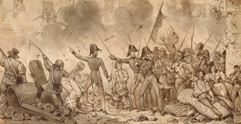 Dobytí kasáren na Rue de Babylone, 29. července 1830 (nákres)