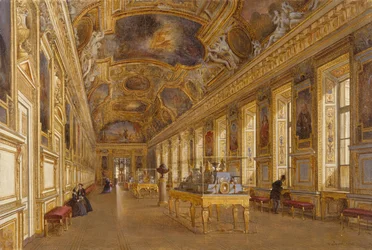Pohled na velkou galerii Apollon v Musee du Louvre (olej na plátně)
